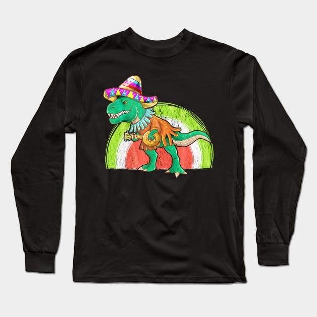 Cinco De Mayo Dinosaur Playing Guitar Long Sleeve T-Shirt by toiletpaper_shortage